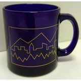 2 Gold City Skyline Libbey USA Cobalt Blue Coffee Mug Denver ? Mountains Glass