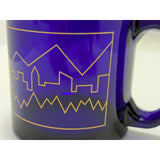 2 Gold City Skyline Libbey USA Cobalt Blue Coffee Mug Denver ? Mountains Glass