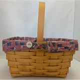 11" 2002 Little Market Old Glory Patriotic Fabric Longaberger Handwoven Small Basket Handle