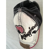 True Religion Rhinestone Heart Embroidered Cotton Stitch Denim Worn Y2K Hat Cap