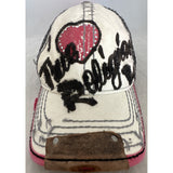 True Religion Rhinestone Heart Embroidered Cotton Stitch Denim Worn Y2K Hat Cap