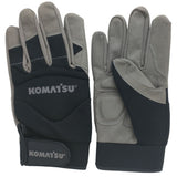 Rare NEW XL Komatsu Work Gloves Gray Grey Black NWOT Hook Loop Touch Closure