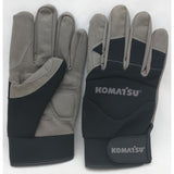 Rare NEW XL Komatsu Work Gloves Gray Grey Black NWOT Hook Loop Touch Closure