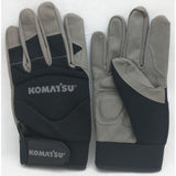Rare NEW XL Komatsu Work Gloves Gray Grey Black NWOT Hook Loop Touch Closure