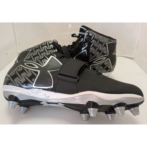 Size 11 Under Armour C1N Cam Newton Mens Mid Football Cleats Shoes Black White Synthetic Textile Upper
