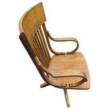 Antique Oak Office Chair Industrial Lift Swivel Hardware Low Base No Wheels Wood Seat