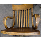 Antique Oak Office Chair Industrial Lift Swivel Hardware Low Base No Wheels Wood Seat