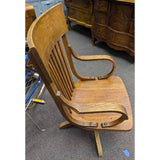 Antique Oak Office Chair Industrial Lift Swivel Hardware Low Base No Wheels Wood Seat