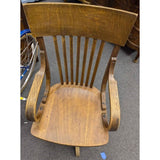 Antique Oak Office Chair Industrial Lift Swivel Hardware Low Base No Wheels Wood Seat