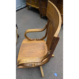 Antique Oak Office Chair Industrial Lift Swivel Hardware Low Base No Wheels Wood Seat