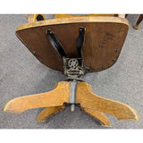 Antique Oak Office Chair Industrial Lift Swivel Hardware Low Base No Wheels Wood Seat