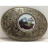 Crown Construction Equipment Billings Montana Belt Buckle Vintage Bulldozer Excavator Dump Truck