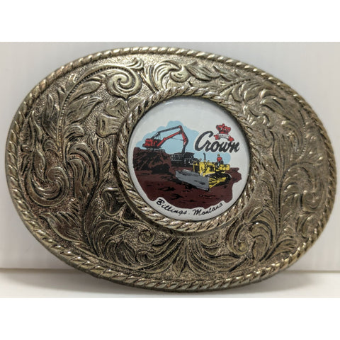 Crown Construction Equipment Billings Montana Belt Buckle Vintage Bulldozer Excavator Dump Truck