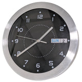 Working 11" Round Black Dial Model 87784 Day & Date Wall Clock Aluminum Frame Quartz HD-1688