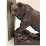 7.5" Handcrafted Red Mill Mfg Co Brown Bear Rock Carved Pecan Shell Resin Sculpture Grizzly