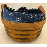 6" x3 Small 1995 Longaberger Basket Blue Fabric Liner Plastic Insert Wood Handmade USA