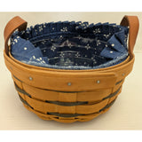 6" x3 Small 1995 Longaberger Basket Blue Fabric Liner Plastic Insert Wood Handmade USA