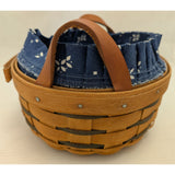 6" x3 Small 1995 Longaberger Basket Blue Fabric Liner Plastic Insert Wood Handmade USA