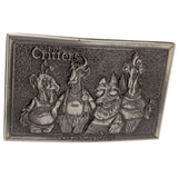 1979 Rachelle Critters Belt Buckle Rectangle Metal Humor Vetquamycin First Casting December Aliens