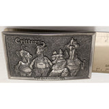 1979 Rachelle Critters Belt Buckle Rectangle Metal Humor Vetquamycin First Casting December Aliens