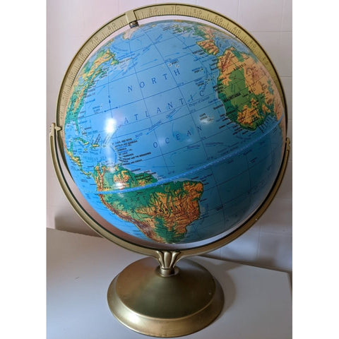 C94 Large 16" Cram Physical Political World Table Globe Blue USA Made Map Vintage Metal