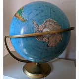 C94 Large 16" Cram Physical Political World Table Globe Blue USA Made Map Vintage Metal