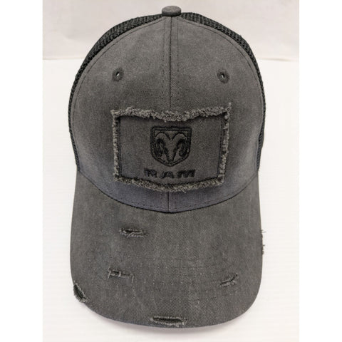 100% Cotton Dodge Ram Hat Distressed Trucker Cap Men Gray Black Mesh Buckle Back Adjustable