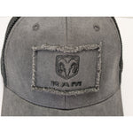 100% Cotton Dodge Ram Hat Distressed Trucker Cap Men Gray Black Mesh Buckle Back Adjustable