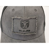 100% Cotton Dodge Ram Hat Distressed Trucker Cap Men Gray Black Mesh Buckle Back Adjustable
