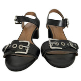 8.5 Ellen Tracy Catalina Black Leather Buckle Strap Sandals Shoes Women Chunky Heel Retro Chic ET