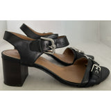 8.5 Ellen Tracy Catalina Black Leather Buckle Strap Sandals Shoes Women Chunky Heel Retro Chic ET