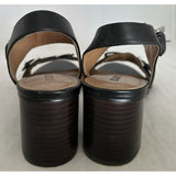 8.5 Ellen Tracy Catalina Black Leather Buckle Strap Sandals Shoes Women Chunky Heel Retro Chic ET