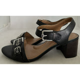 8.5 Ellen Tracy Catalina Black Leather Buckle Strap Sandals Shoes Women Chunky Heel Retro Chic ET