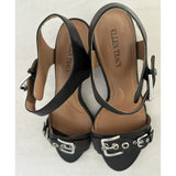 8.5 Ellen Tracy Catalina Black Leather Buckle Strap Sandals Shoes Women Chunky Heel Retro Chic ET