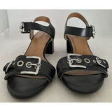 8.5 Ellen Tracy Catalina Black Leather Buckle Strap Sandals Shoes Women Chunky Heel Retro Chic ET