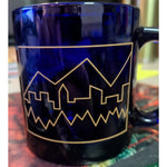 3.5" USA Cobalt Blue Coffee Mug Set Colorado? Glass Gold City Skyline Mountains