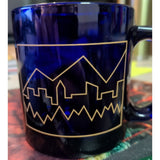3.5" USA Cobalt Blue Coffee Mug Set Colorado? Glass Gold City Skyline Mountains
