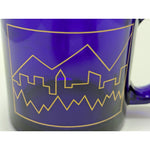 3.5" USA Cobalt Blue Coffee Mug Set Colorado? Glass Gold City Skyline Mountains