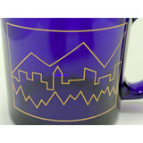 3.5" USA Cobalt Blue Coffee Mug Set Colorado? Glass Gold City Skyline Mountains