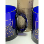 3.5" USA Cobalt Blue Coffee Mug Set Colorado? Glass Gold City Skyline Mountains