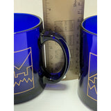 3.5" USA Cobalt Blue Coffee Mug Set Colorado? Glass Gold City Skyline Mountains