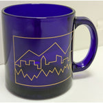 3.5" USA Cobalt Blue Coffee Mug Set Colorado? Glass Gold City Skyline Mountains