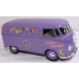 9" 1966 1/19 Scale Solido VW Combi Peace & Love Flower Powered Van Diecast Purple Volkswagen Van Bus