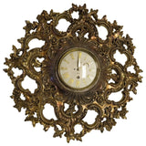 Working 1950s Syroco 8-Day Wall Clock G758 Brass Ornate Floral Design Roman Numerals Syracuse NY