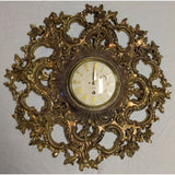 Working 1950s Syroco 8-Day Wall Clock G758 Brass Ornate Floral Design Roman Numerals Syracuse NY