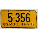 1967 5-356 67 MO L TRK 6 YELLOW BLACK Missouri License Plate 356 Porsche