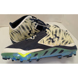 14 Men's Under Armour Yellow Navy Football Cleats 1276701-100 Team Spine Nitro Mid Shoe UA
