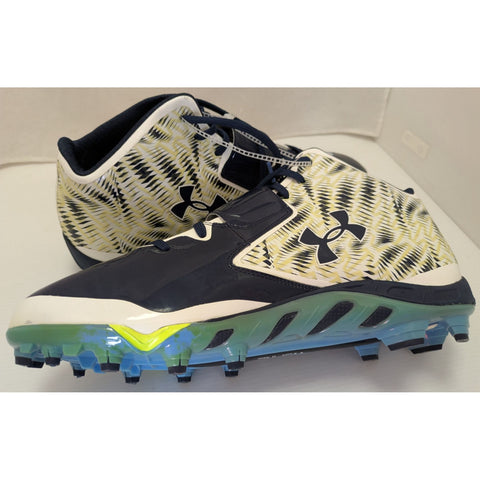 14 Men's Under Armour Yellow Navy Football Cleats 1276701-100 Team Spine Nitro Mid Shoe UA