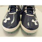 14 Men's Under Armour Yellow Navy Football Cleats 1276701-100 Team Spine Nitro Mid Shoe UA