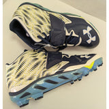 14 Men's Under Armour Yellow Navy Football Cleats 1276701-100 Team Spine Nitro Mid Shoe UA